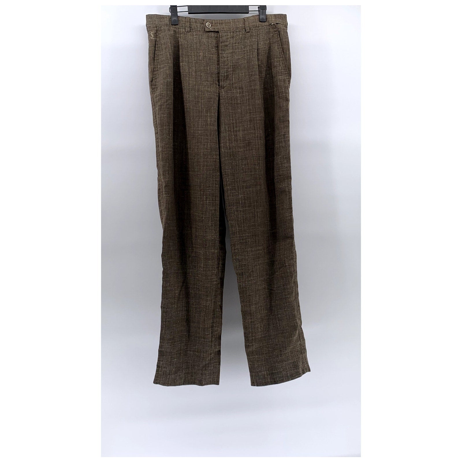 YSL YVES SAINT LAURENT Men's Brown Pleated Straight-Leg Pants SZ 44(US34)