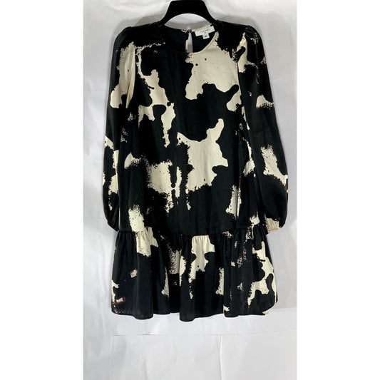 ALEXIS X TARGET Women's Black-Beige Ruffle-Hem Long Sleeve Mini Dress SZ M