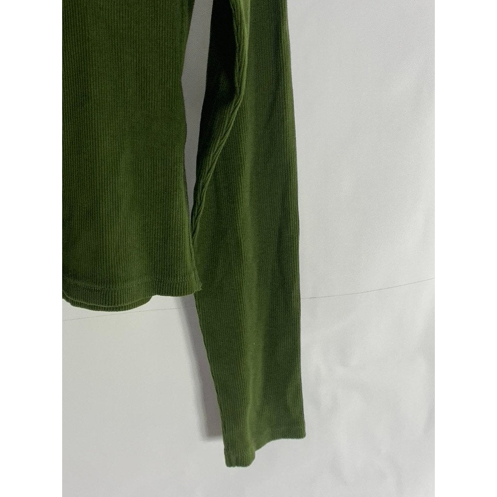 UNIVERSAL THREADS Women's Dark Green Ribbed Crewneck Long Sleeve Top SZ L