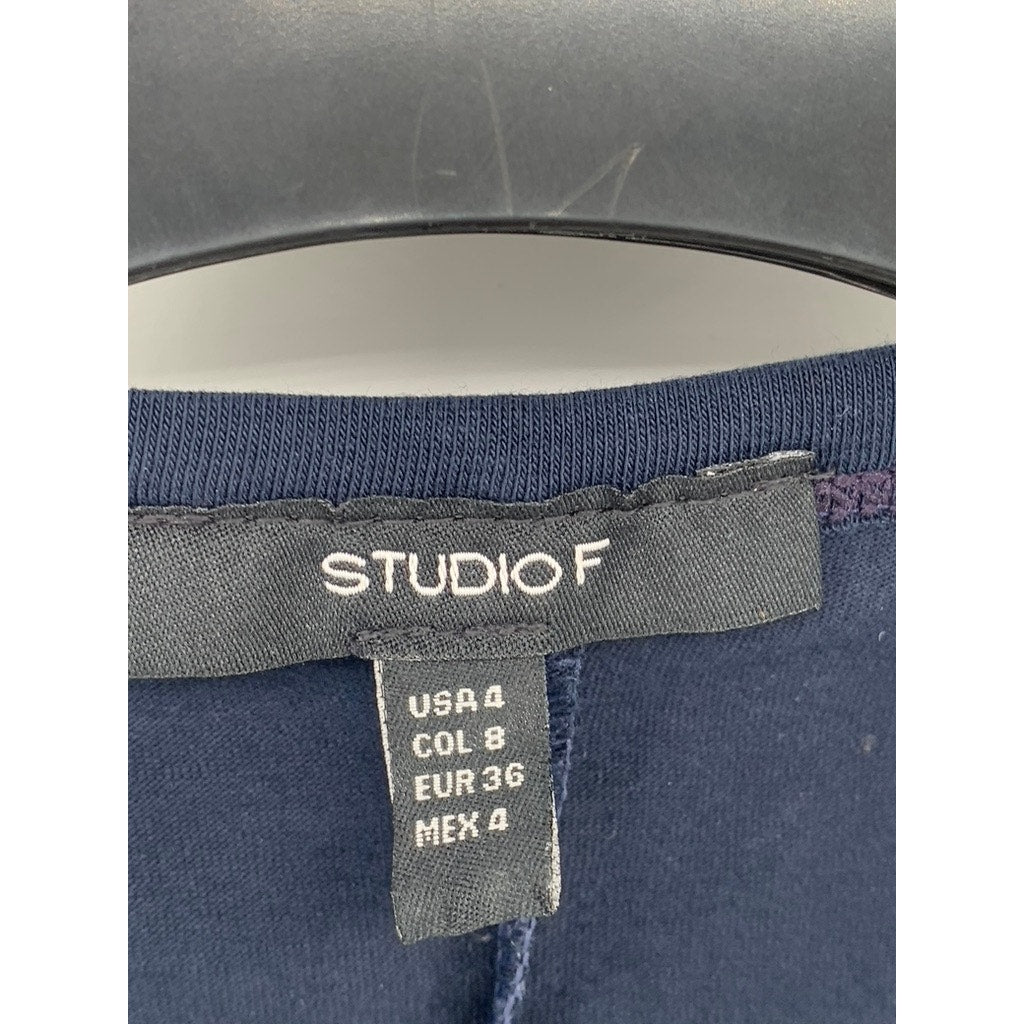 STUDIO F Women's Navy Blue Crewneck Shoulder Padded Sleeveless Corset Dress SZ 4