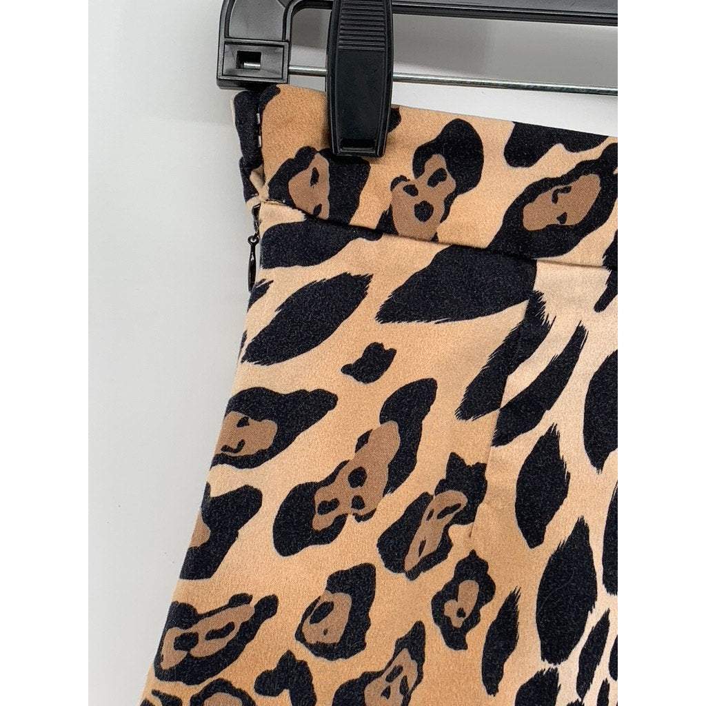 UNBRANDED Women's Tan-Black Animal Print Layered Skort SZ S