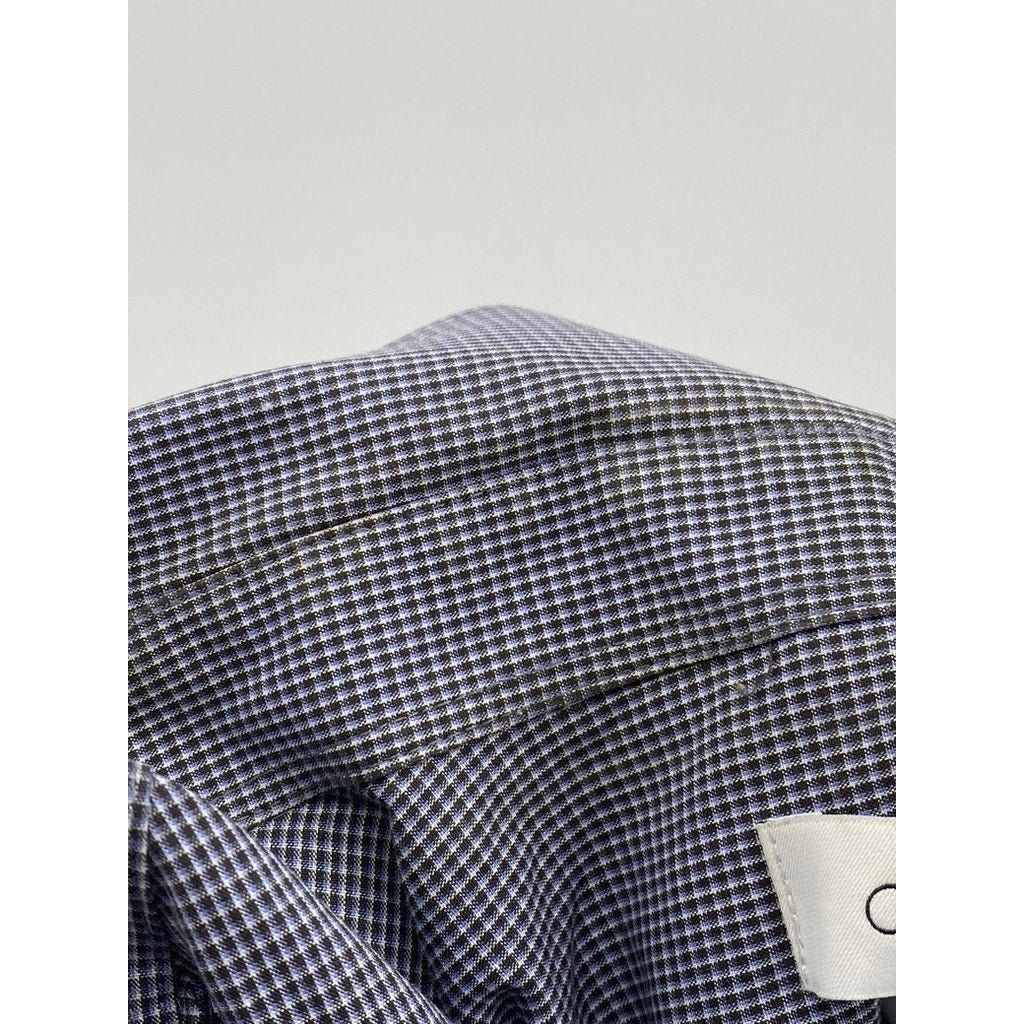 CALVIN KLEIN Men's Blue Micro-Check Regular-Fit Button-Up Long Sleeve Shirt SZ M