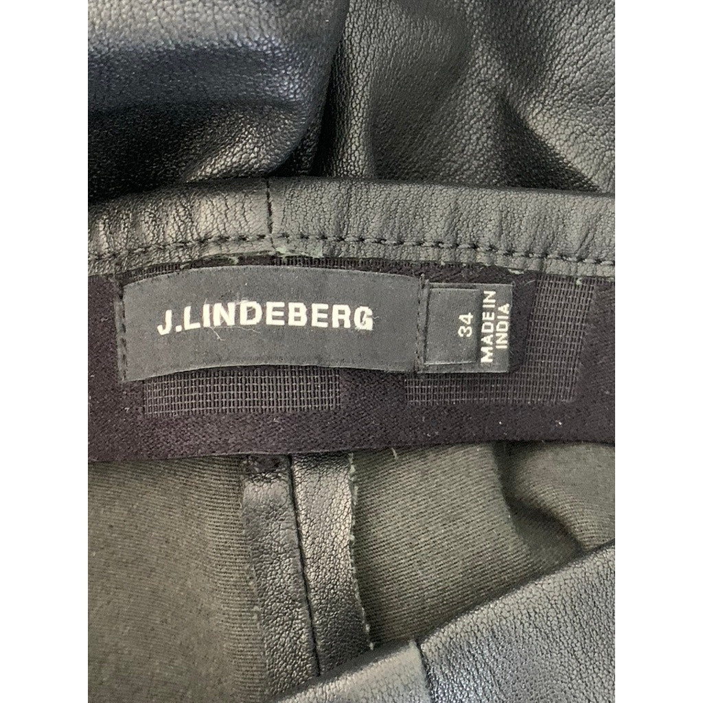 J. LINDEBERG Women's Black Leather Daphne Stretch Pull-On Pant SZ 34