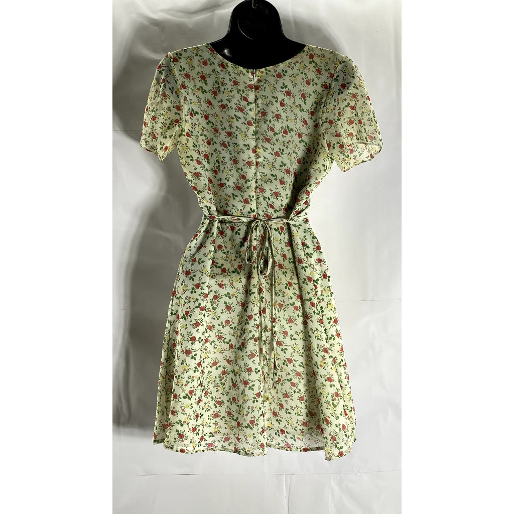 UNBRANDED Women's White Floral V-Neck Short Sleeve Wrap Mini Dress SZ S