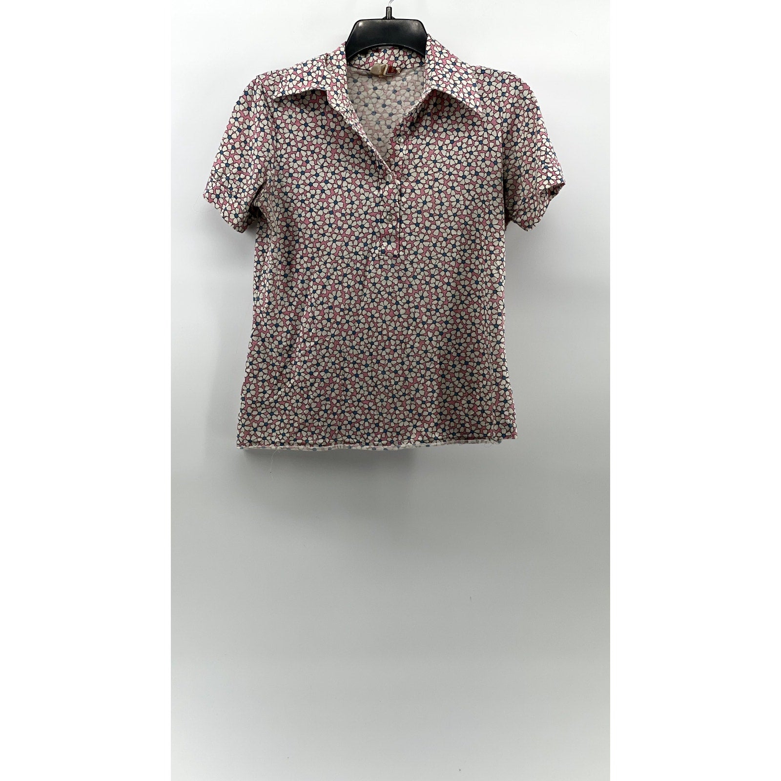 KORET OF CALIFORNIA Women's Vintage Pink Ditsy Floral Short Sleeve Polo Top SZ M