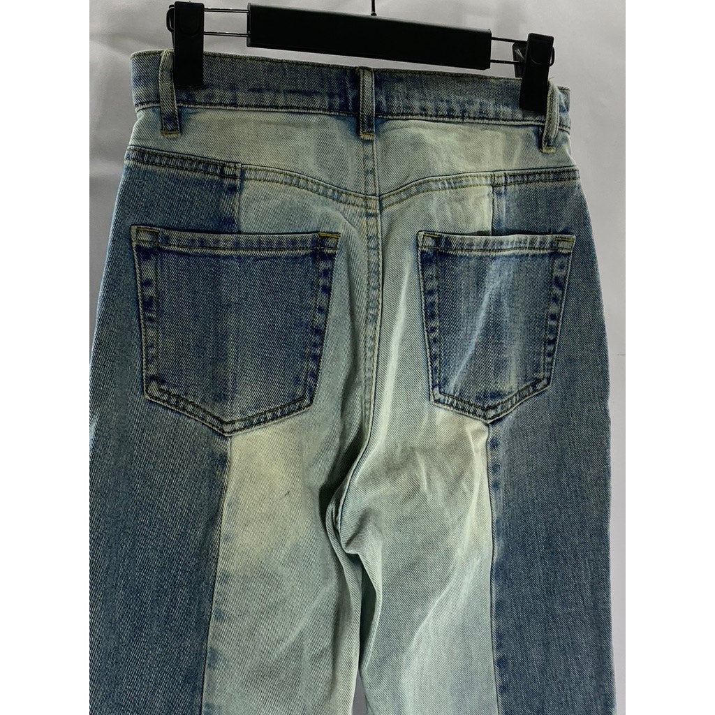 PACSUN Women's Blue Patchwork High-Rise Straight Denim Raw-Hem Jean SZ 24