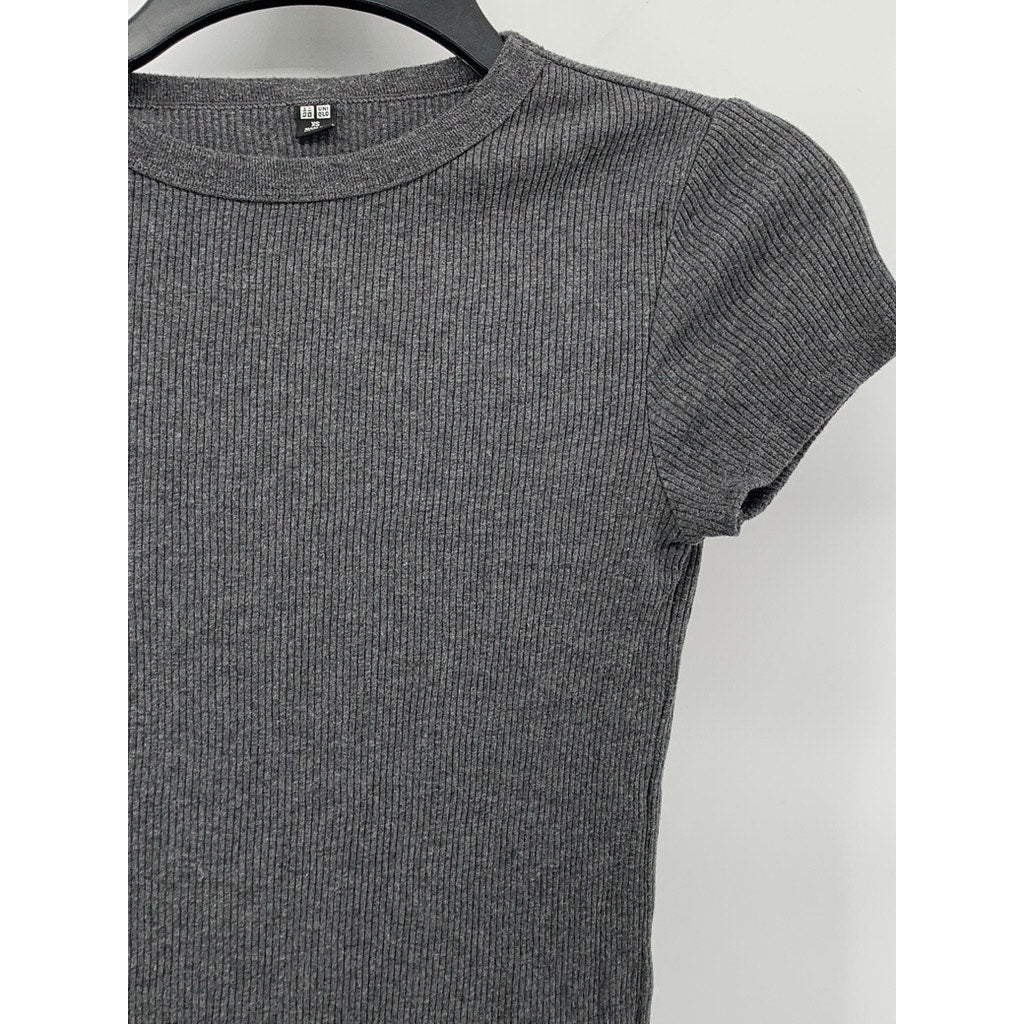 UNIQLO Women's Charcoal Gray Ribbed Crewneck Short Sleeve Casual T-Shirt SZ XS