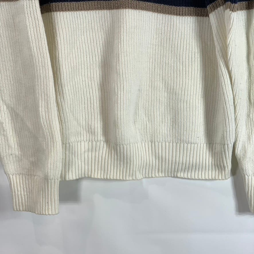 JACK & JONES Men's Cream Navy Colorblock Knit Ribbed Crew Neck Sweater SZ XL
