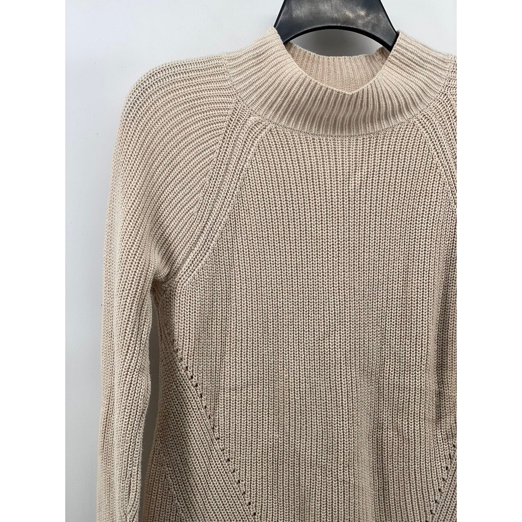 GAP Women's Beige Textured Turtleneck Knit Casual Regular-Fit Sweater SZ XS