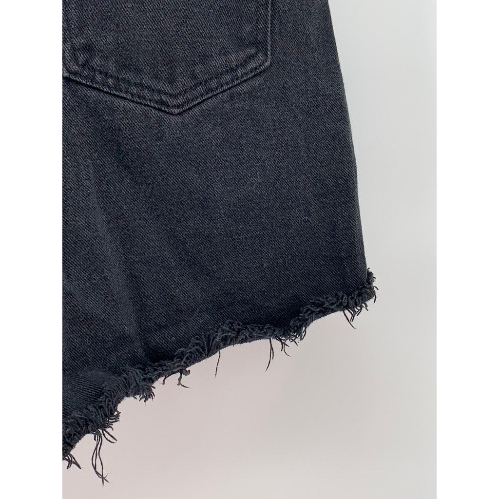 OAK+FORT Women's Black Frayed Denim High-Rise Shorts SZ S