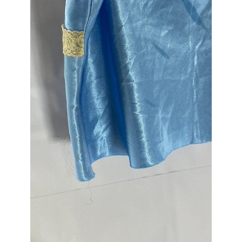 E.K. DESIGNS Women's Light Blue-Beige Satin Lace-Trim Adjustable Cami Top SZ M