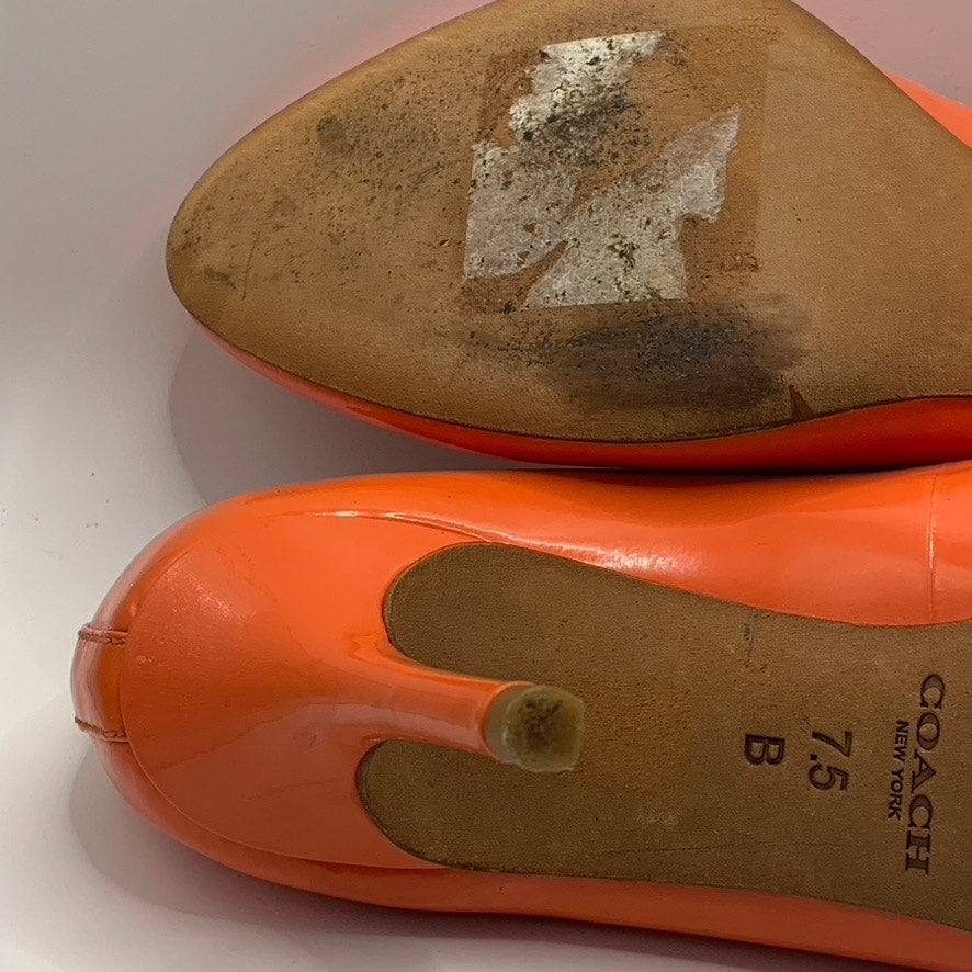 COACH Women's Orange Nala Patent Leather Round-Toe Slip-On Pumps SZ 7.5