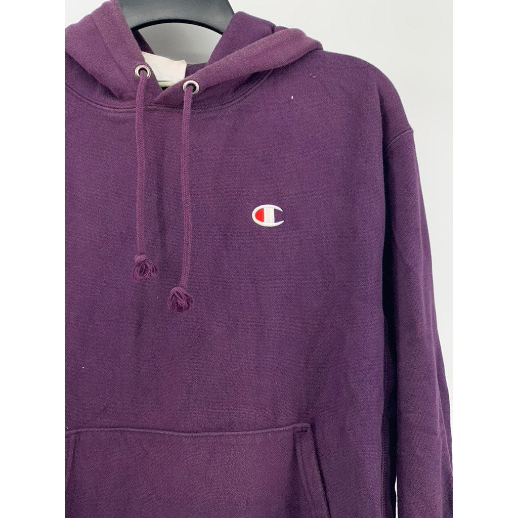 CHAMPION Men's Purple Embroidered Logo Reverse Weave Casual Cotton Hoodie SZ M