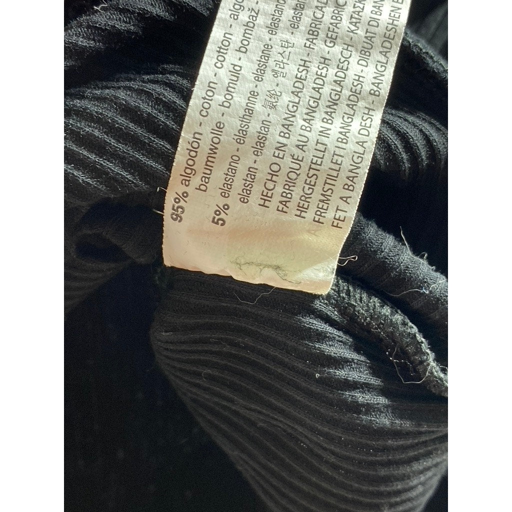 ZARA Women's Black Rib Knit Crewneck twist-Front Long Sleeve Cropped Top SZ S