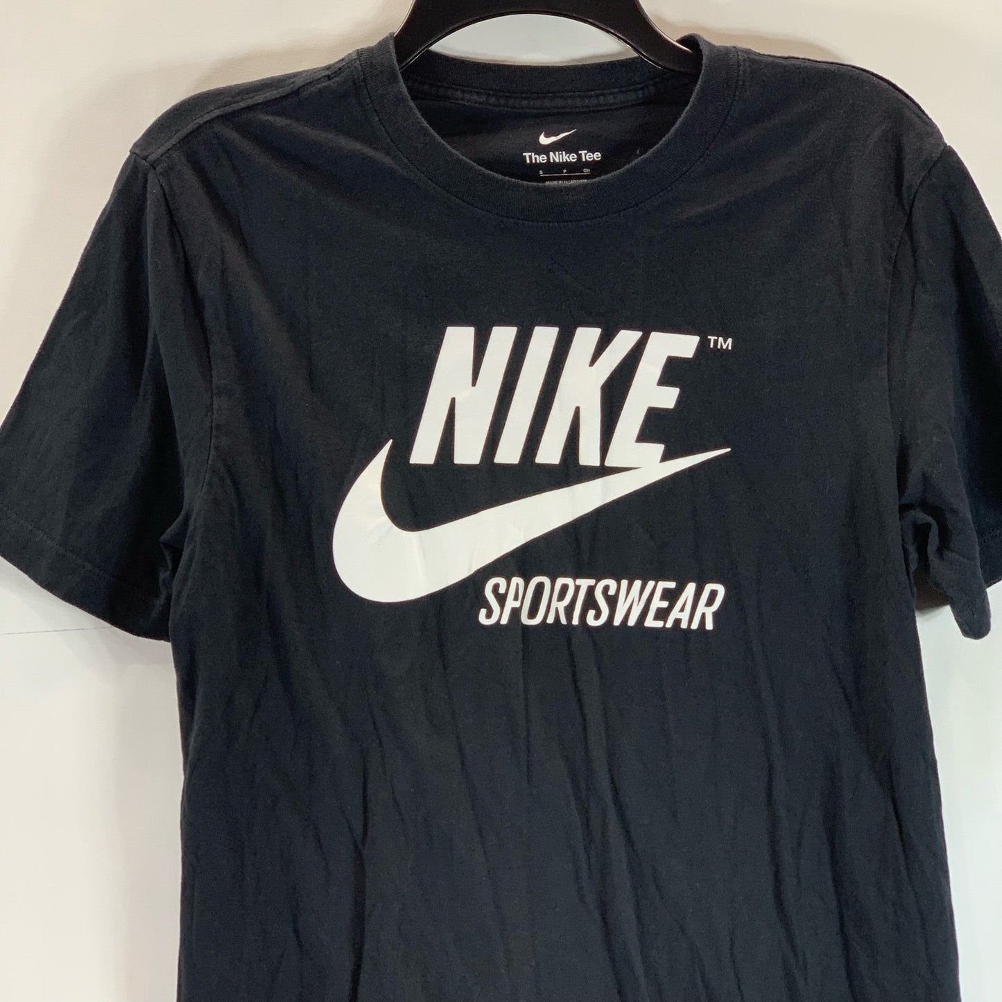 NIKE Men's Black/White Crewneck Large Logo Graphic Short Sleeve The Nike Tee SZS