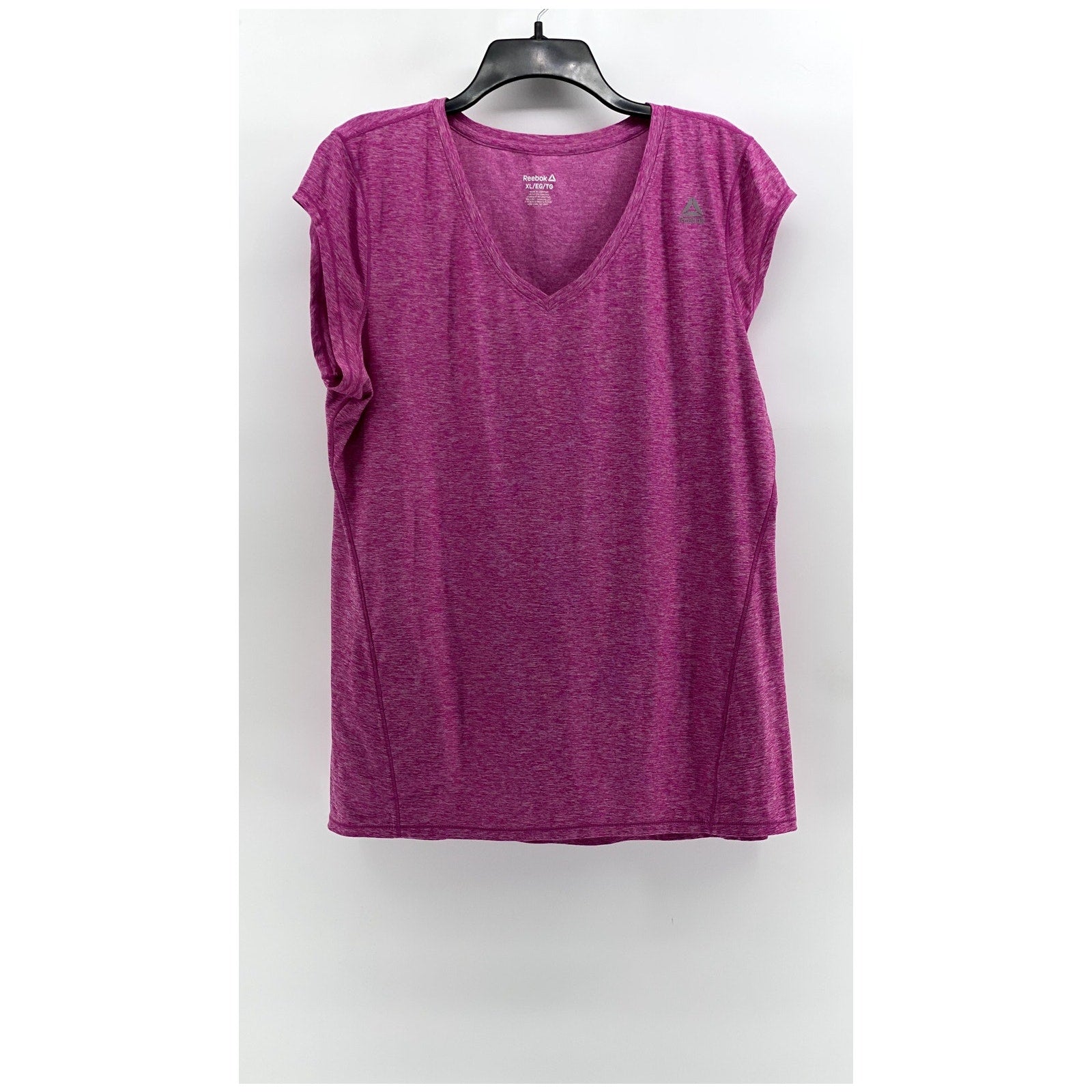 REEBOK Women's Fuchsia Heather V-Neck Short Sleeve Top SZ XL