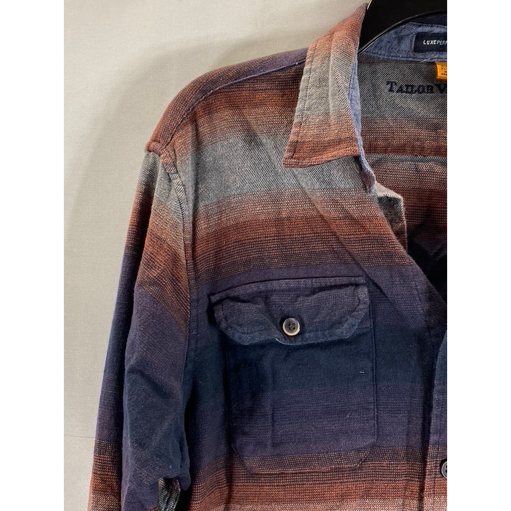 TAILOR VINTAGE Men's Blue/Red Stripe Luxe Performance Desert Stripe Shirt SZ M