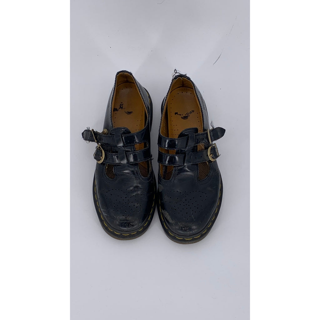 DR. MARTENS Women's Black Leather Perforated Slip-On Mary Jane Shoes SZ 7