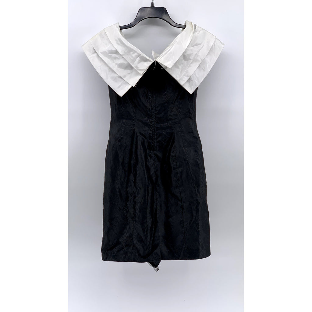 UNBRANDED Women's Black-White Pleated Shoulder Dress SZ S