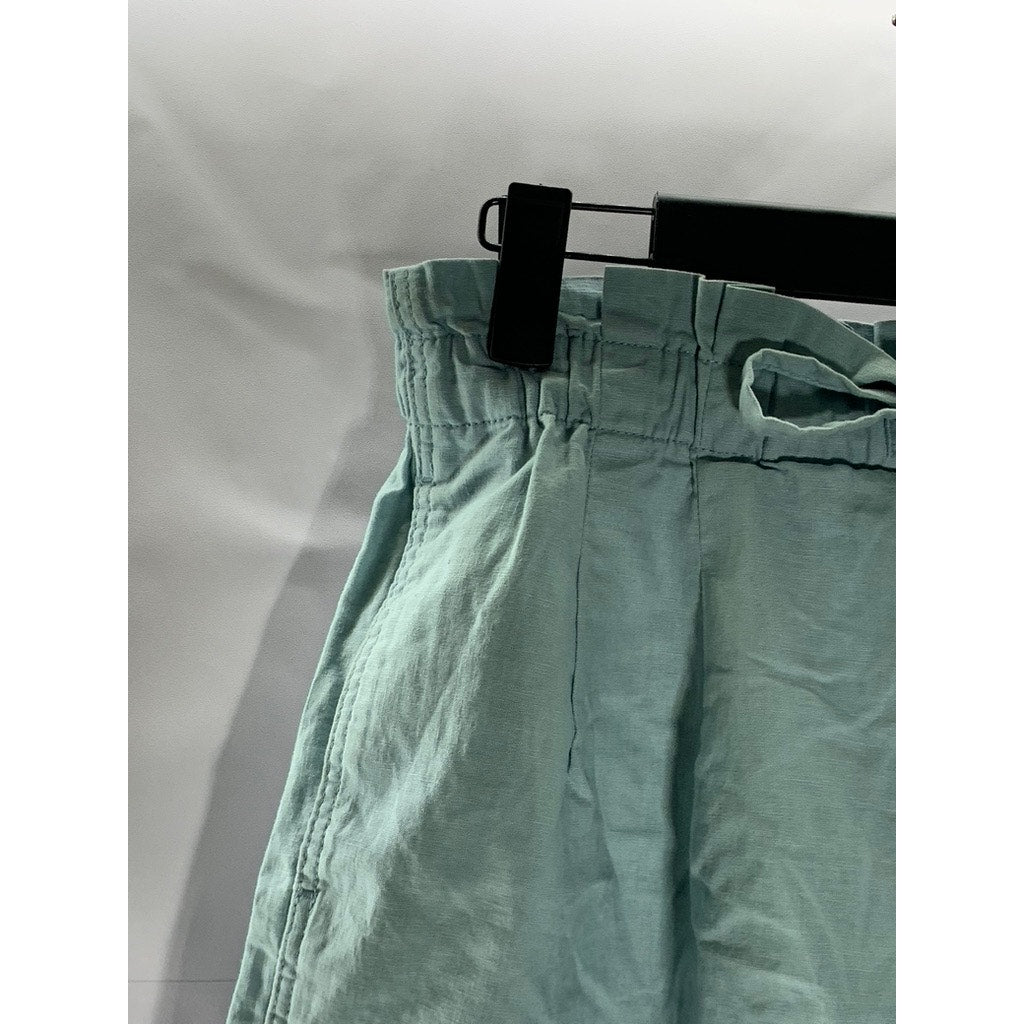 UNIQLO Women's Teal Cotton/Linen Relaxed-Fit Ruffle Drawstring Waist Shorts SZ S