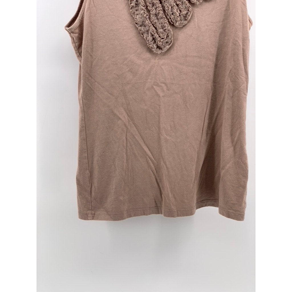 ANN TAYLOR Women's Petite Beige Textured Scoop-Neck Sleeveless Top SZ MP