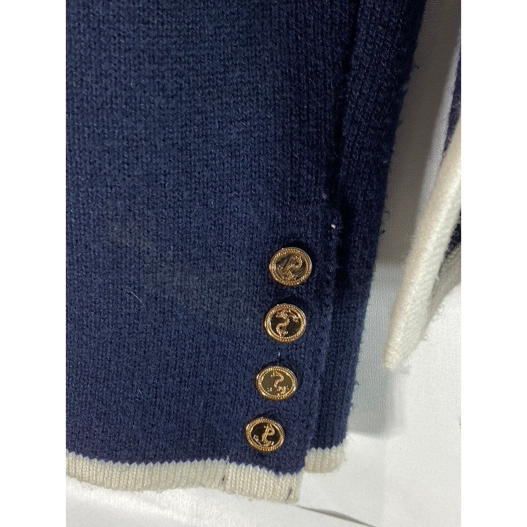 THOM BROWNE New York Women's Navy White Anchor Button-Front Cardigan SZ 0(XS)