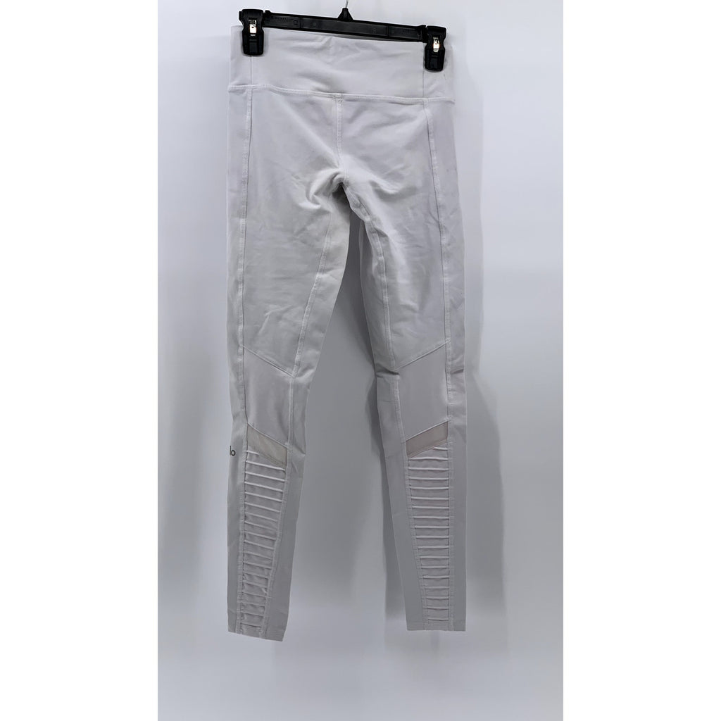 ALO Women's White High-Waist Pull-On Ribbed-Mesh Moto Leggings SZ XS