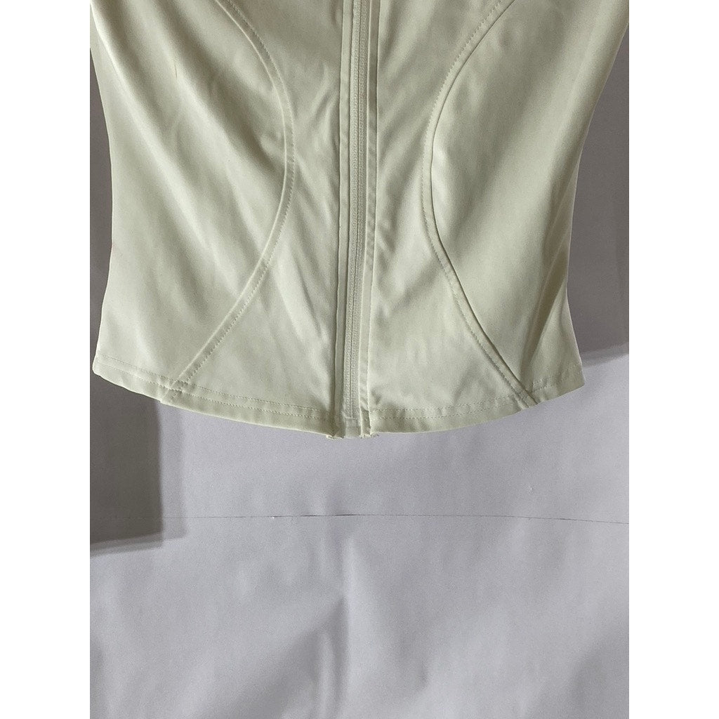 UNBRANDED Women’s White Stand Collar Fitted Zip-Up Sweater SZ XS