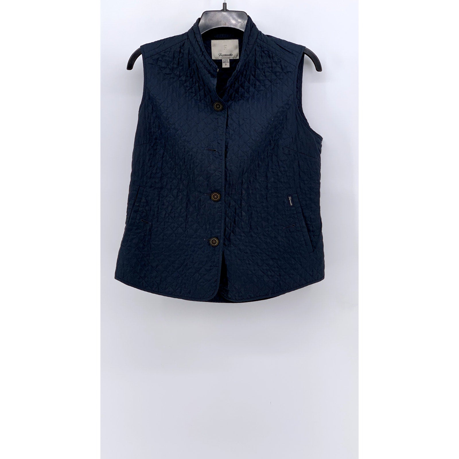 FACONNABLE Women's Navy Quilted Sleeveless Button-Up Vest SZ S