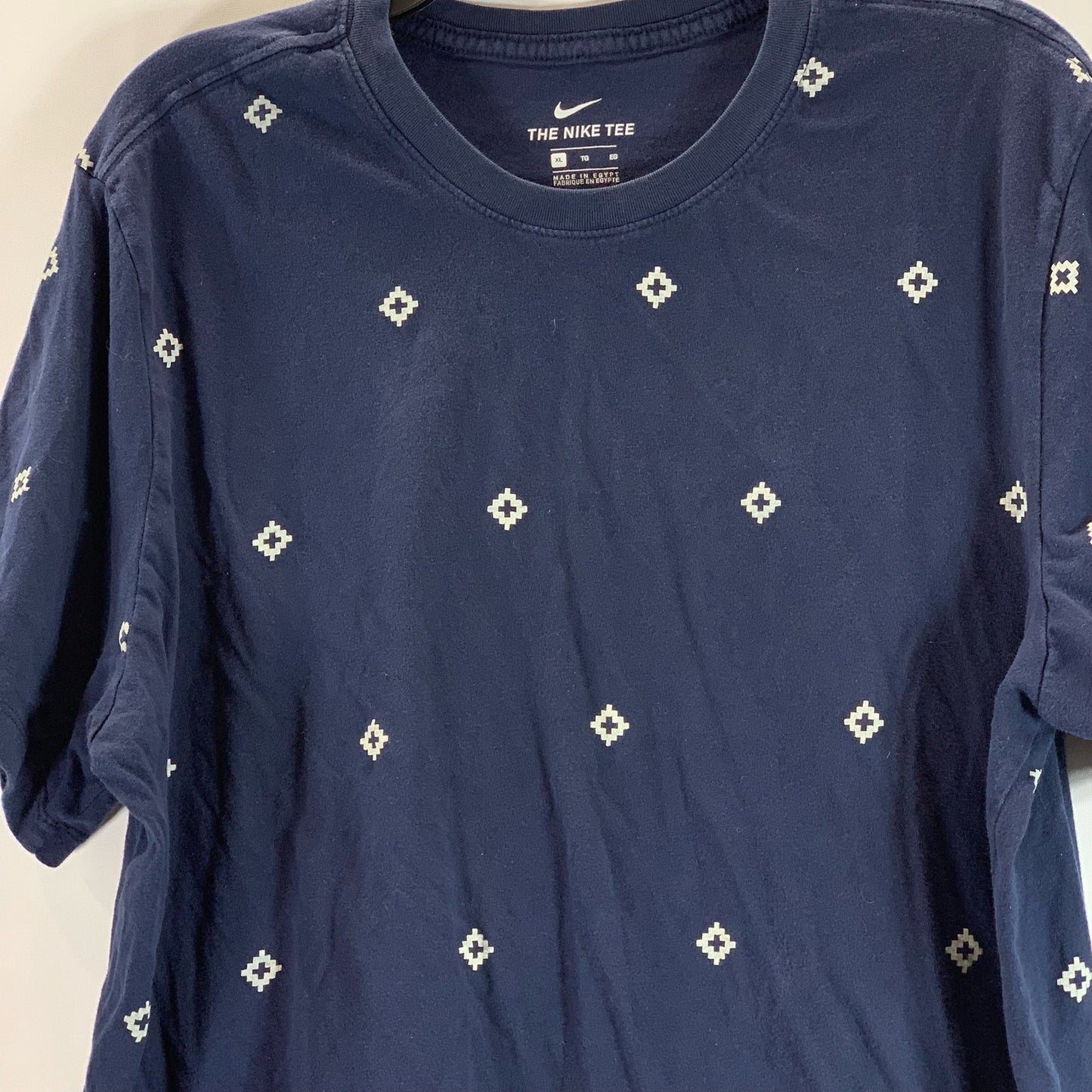 NIKE Men's Navy Crewneck Diamond Print Short Sleeve T-Shirt SZ XL