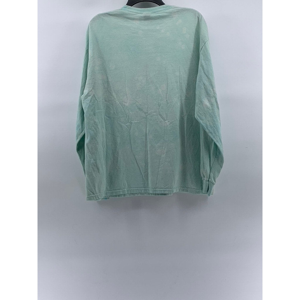 Men's Light Blue Tie-Dye Graphic Crewneck Cotton Long Sleeve Casual T-Shirt SZXL