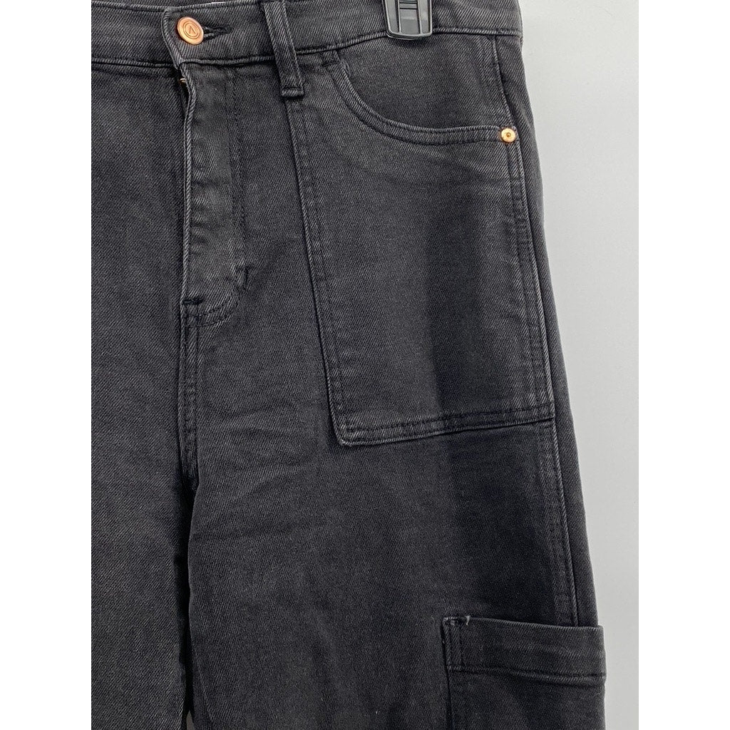 AND NOW THIS Women's Black Relaxed-Fit Straight-Leg Denim Utility Jeans SZ 30