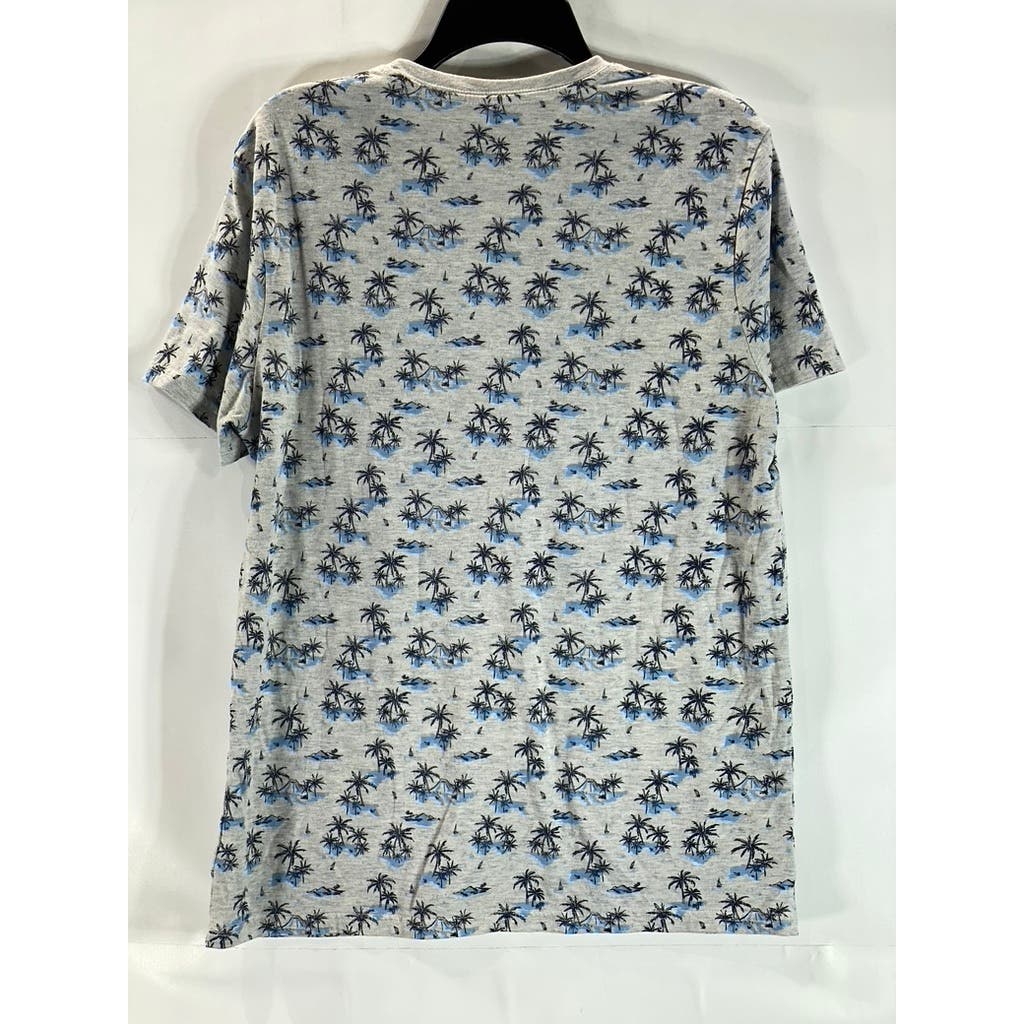 GOODFELLOW & CO Men's Grey Palm Tree Print Crewneck Standard-Fit T-Shirt SZ M