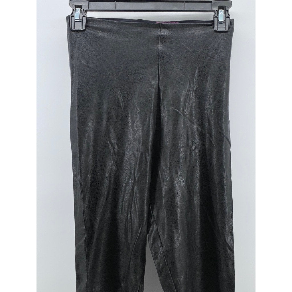 COMMANDO CONTROL Women's Black Faux-Leather High-Rise Ankle Leggings SZ S