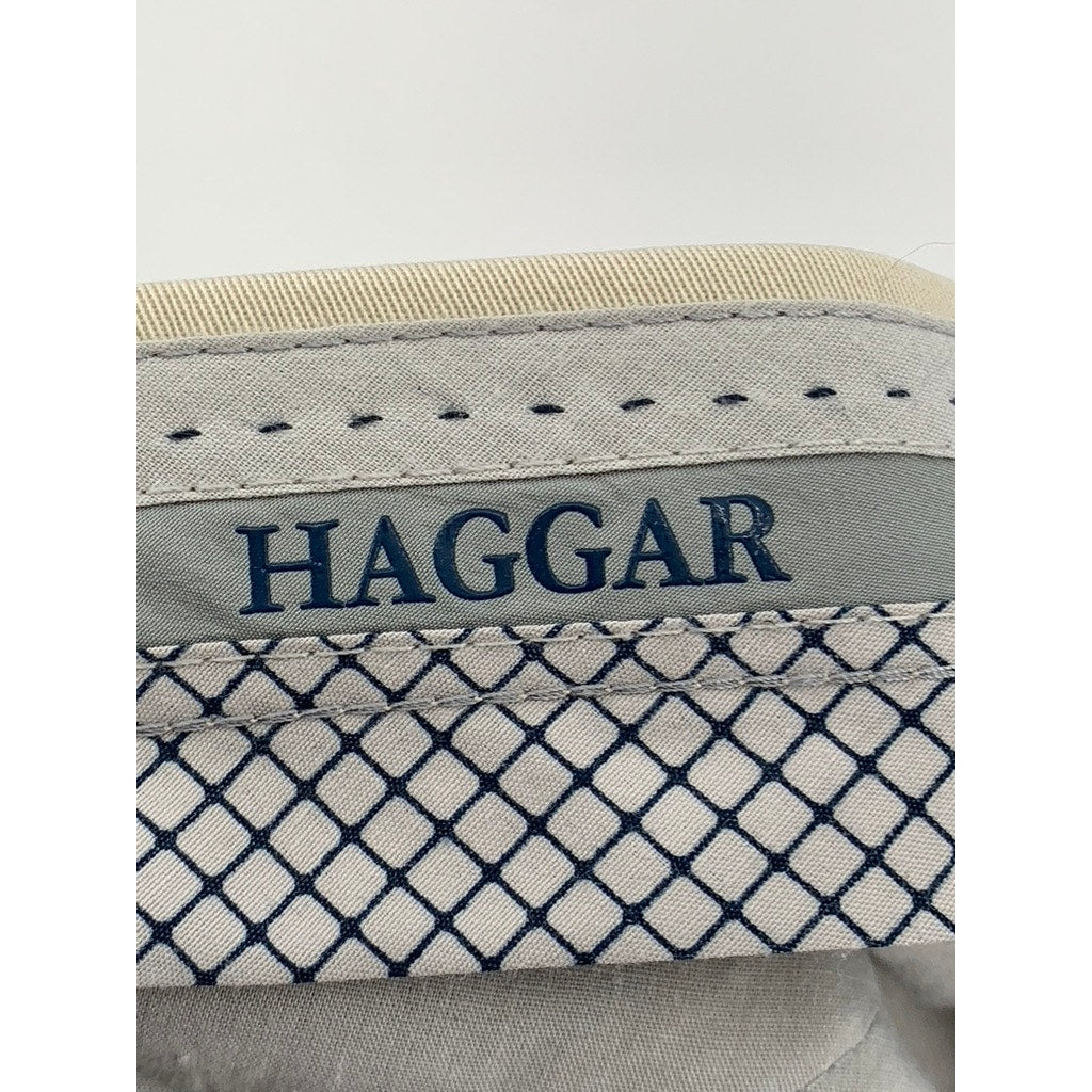 HAGGAR Men's Tan Straight-Fit Flat Front Pants SZ 34X29