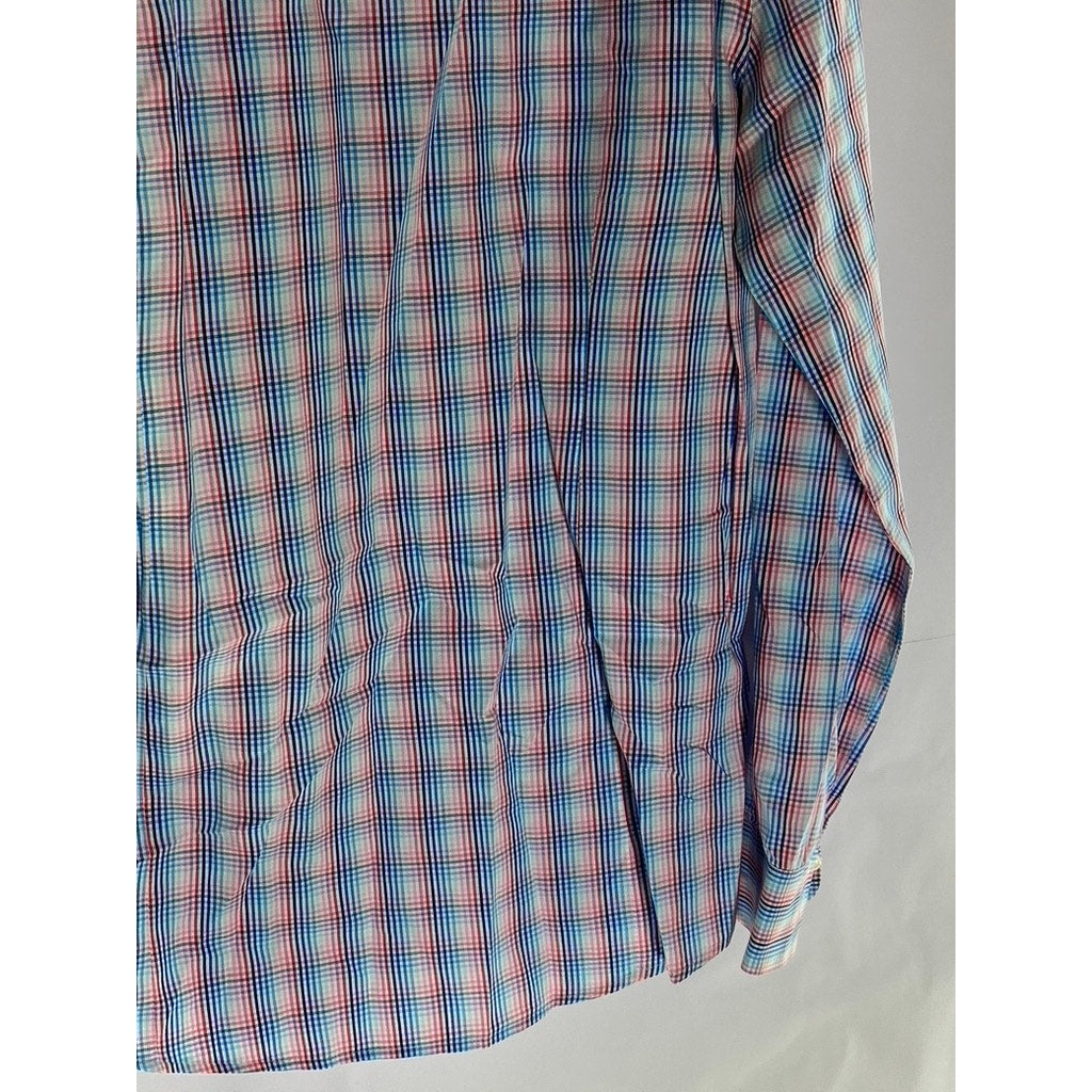 MARCS Men's Blue-Red Plaid Button-Up Regular-Fit Long Sleeve Shirt SZ M