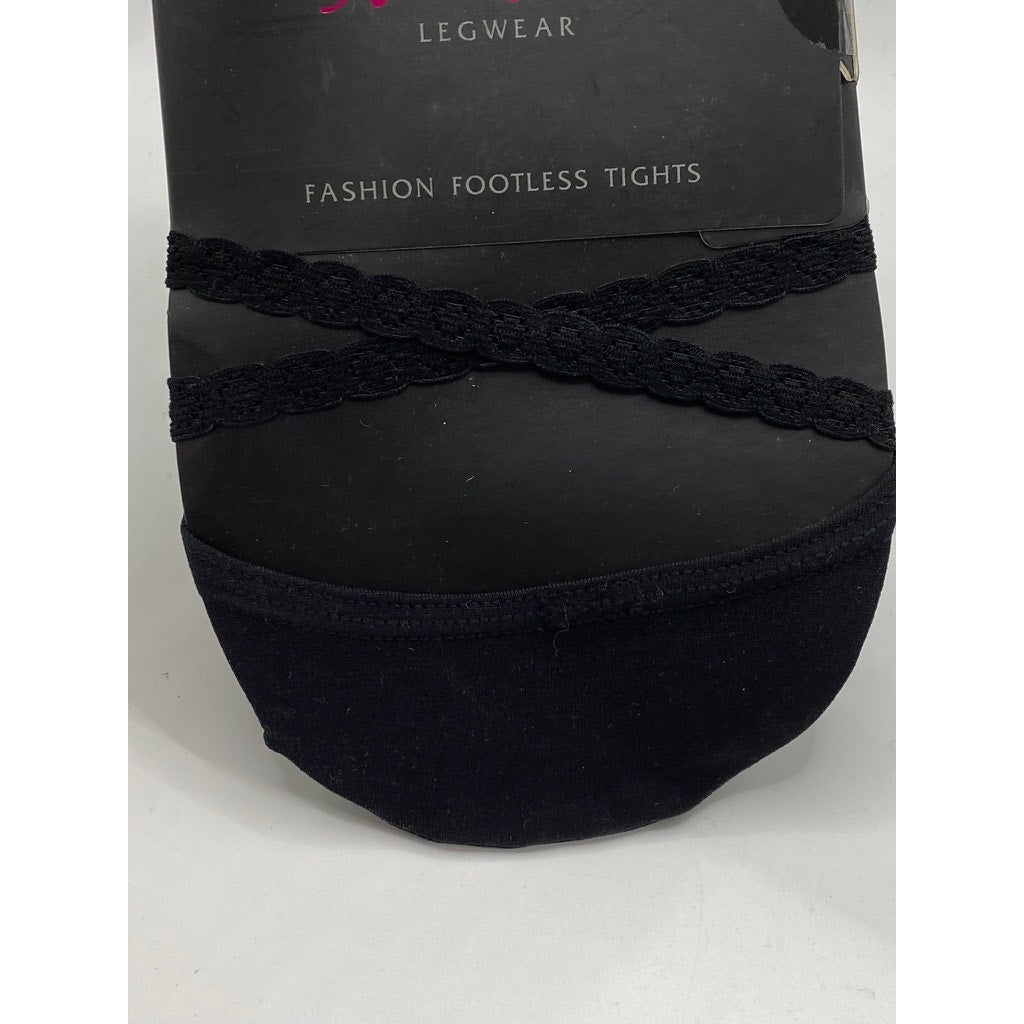 MEMOI Women's Black Solid Semi Sheer Criss-Class Footless Tights SZ S/M