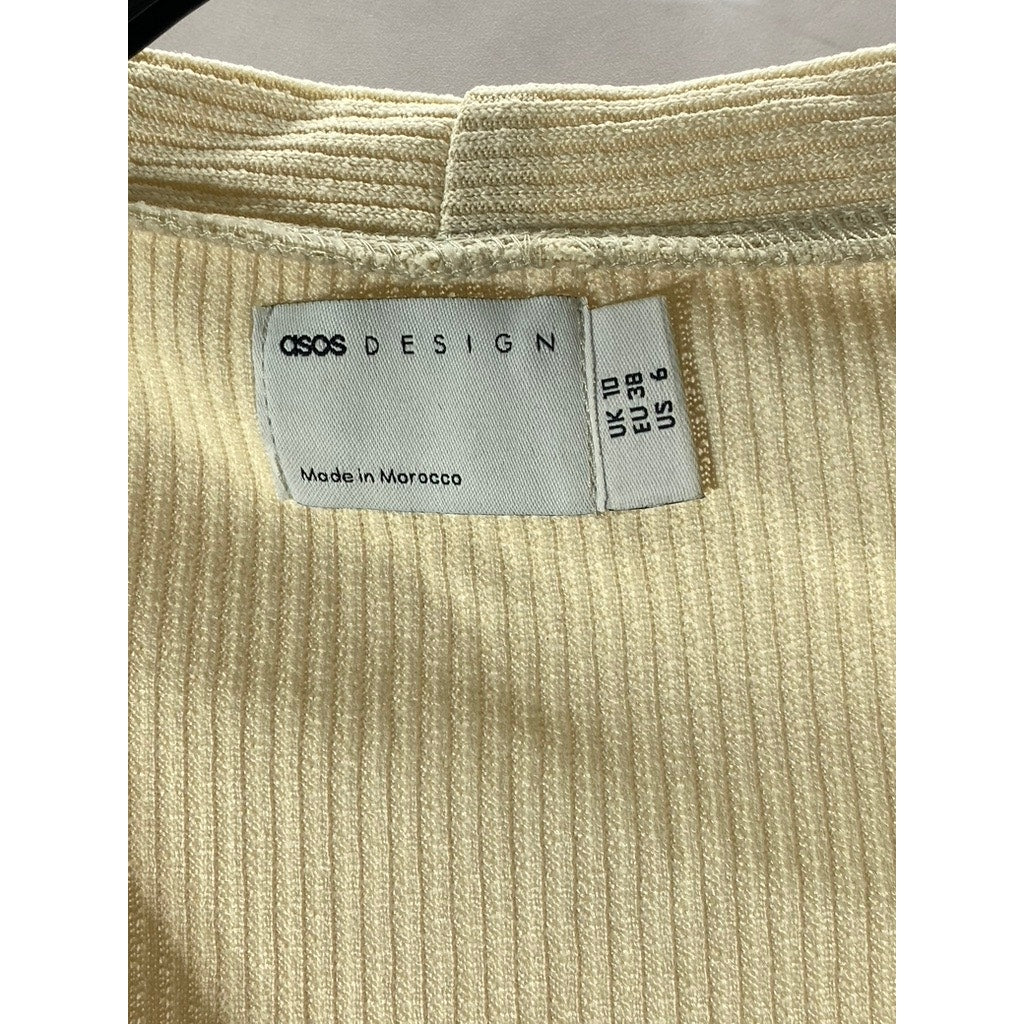 ASOS DESIGN Women’s Beige Ribbed Button-Up V-Neck Short Sleeve T-Shirt Dress SZ6
