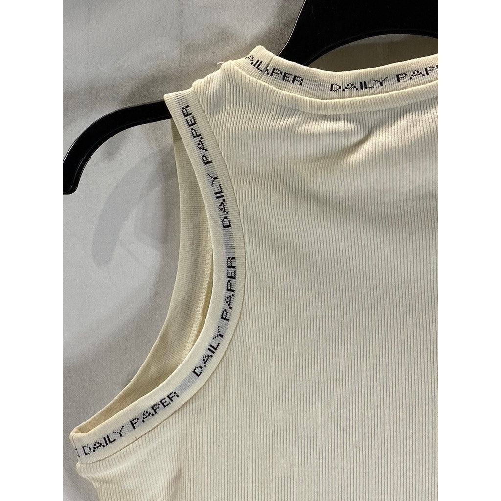 DAILY PAPER Women's Beige Ribbed Erib Crewneck Sleeveless Mini Dress SZ M