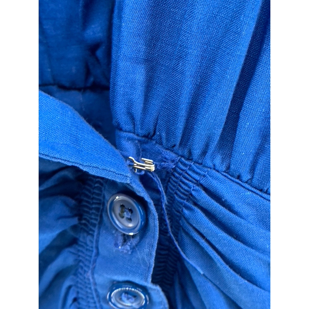 UNBRANDED Women's Vintage 80's Royal Blue Side-Button Long Puff Sleeve Dress SZM