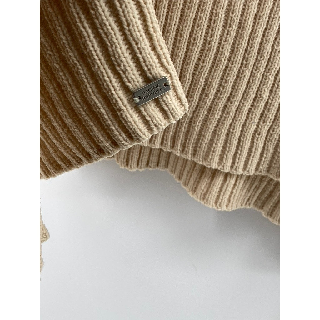 PULL&BEAR PACIFIC REPUBLIC Women's Tan Rib V-Neck Long Sleeve Cropped Top SZ XS