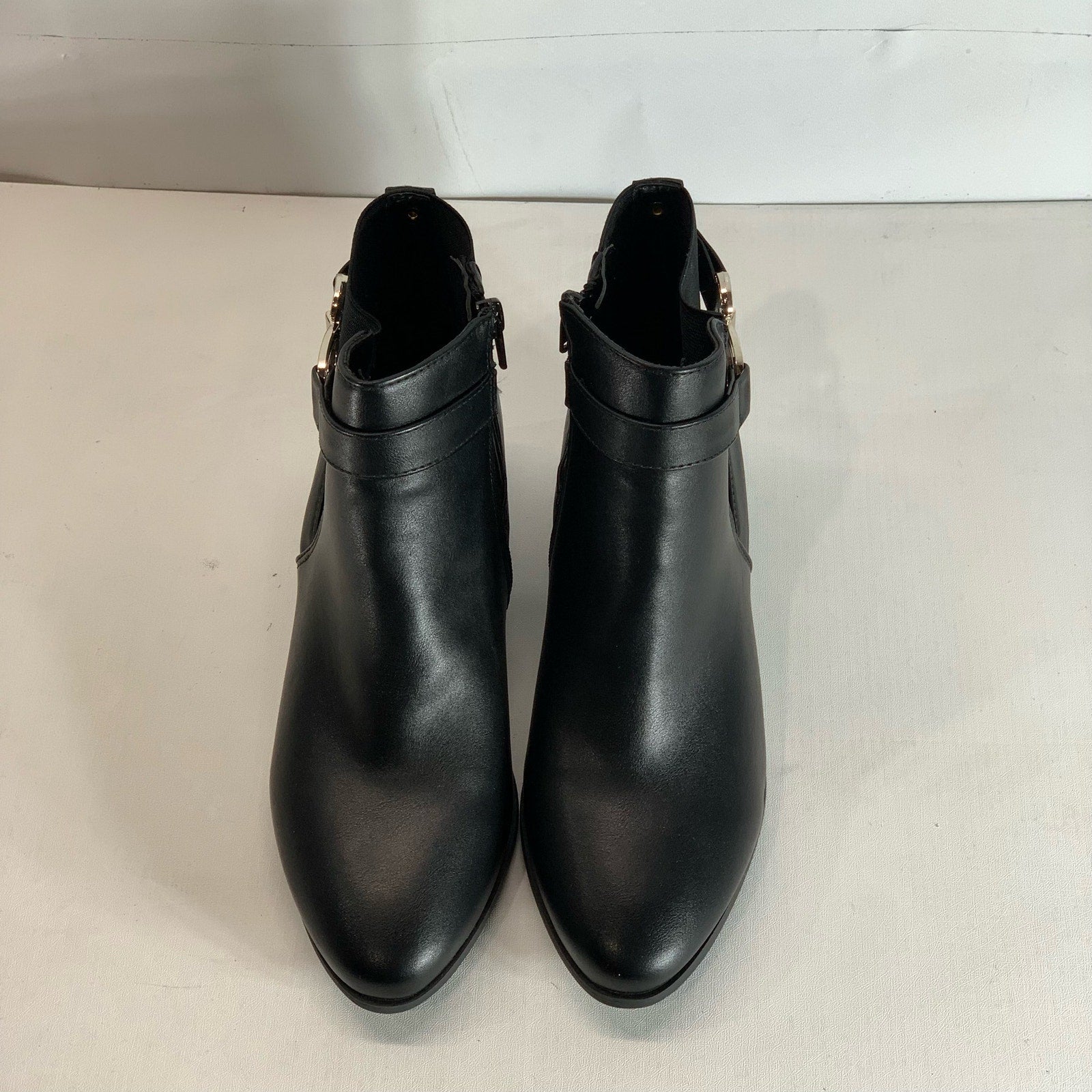 KAREN SCOTT Women's Black Faux-Leather Nadine Almond-Toe Block-Heel Bootie SZ7.5