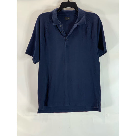 J.CREW Men's Navy Textured Waffle-Knit Lightweight Coolmax Tech Polo Shirt SZ M