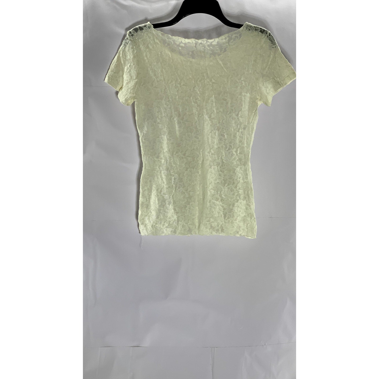 UNBRANDED Women's Cream Lace Floral Scoop-Neck Short Sleeve Top SZ S