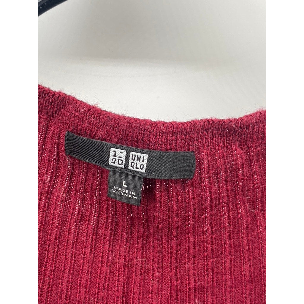 UNIQLO Women's Wine Crewneck Rib Knit Wool Long Sleeve Midi Sweater Dress SZ L