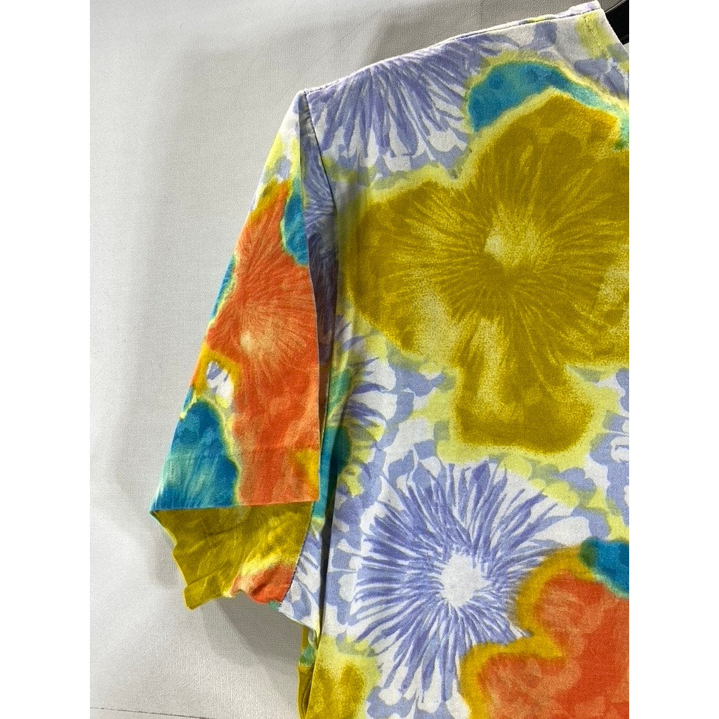 SILVIA N. Women's Multi Color Vintage Floral Crewneck Loose-Fit Crop Top SZ S