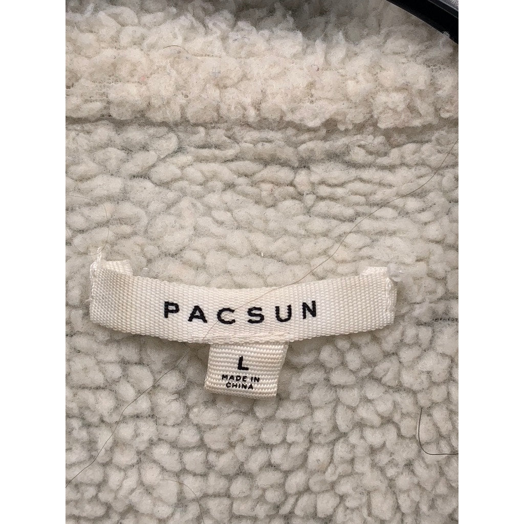 PACSUN Women's Dark Blue Denim Button-Up Sherpa Oversized Trucker Jacket SZ L