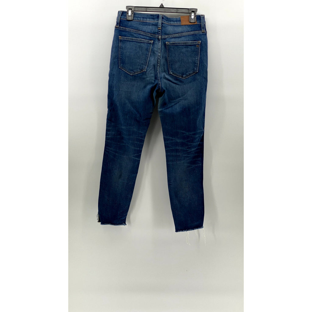 MADEWELL Women's Medium Blue Denim Frayed 10" high Rise Skinny Jean SZ 28
