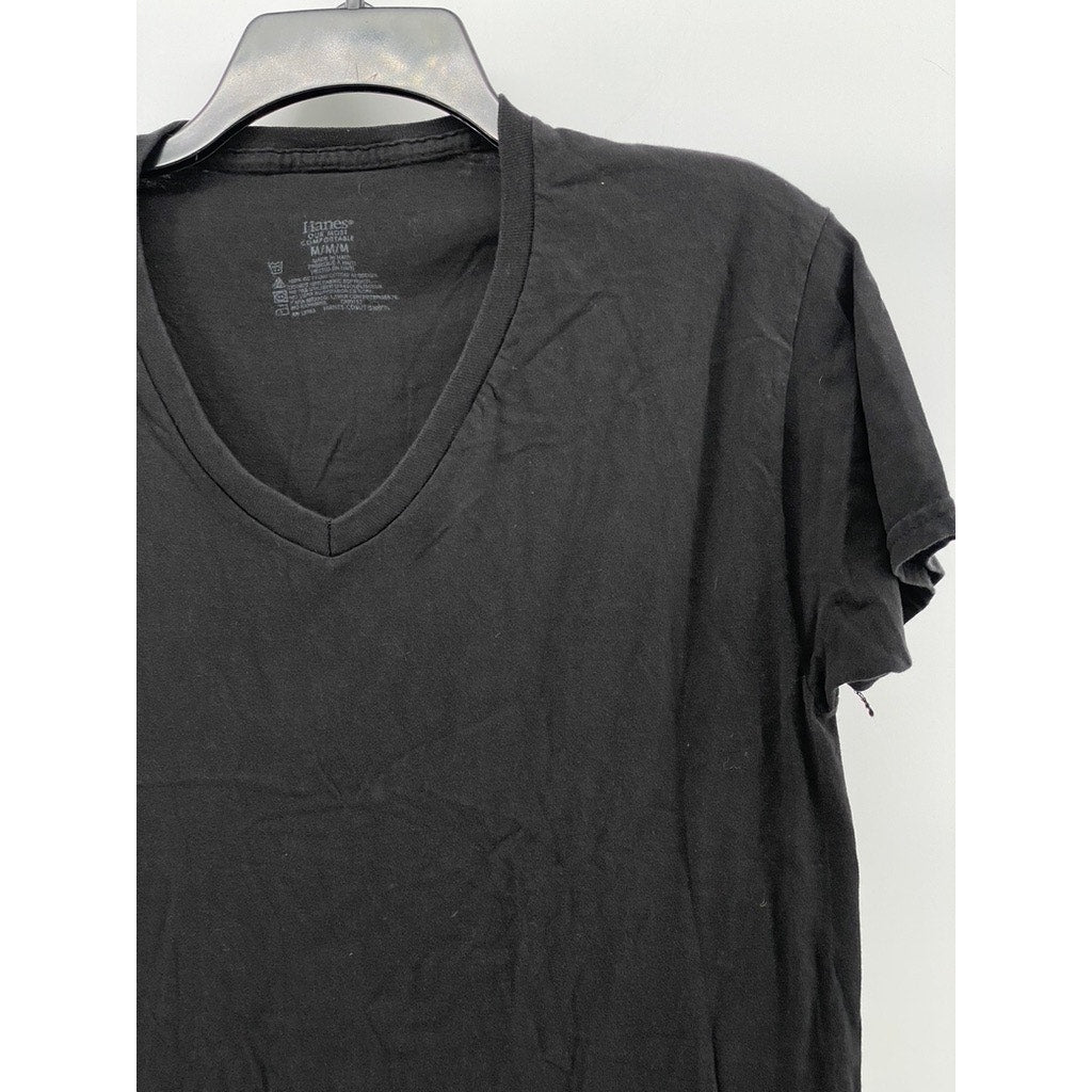 HANES Men's Black Solid V-Neck Lightweight Short Sleeve Under Shirt SZ M