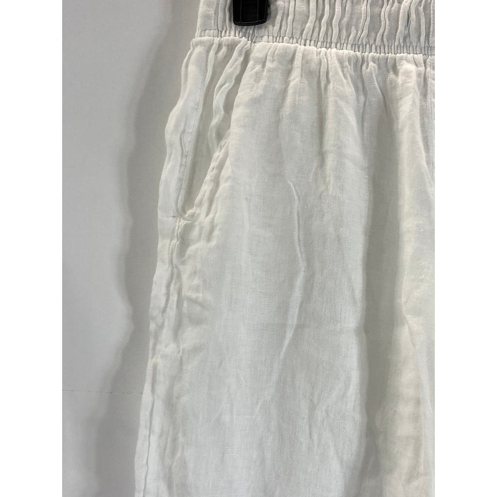 CYNTHIA ROWLEY Women's White Linen Cropped Wide Leg Pull-On Pants SZ M